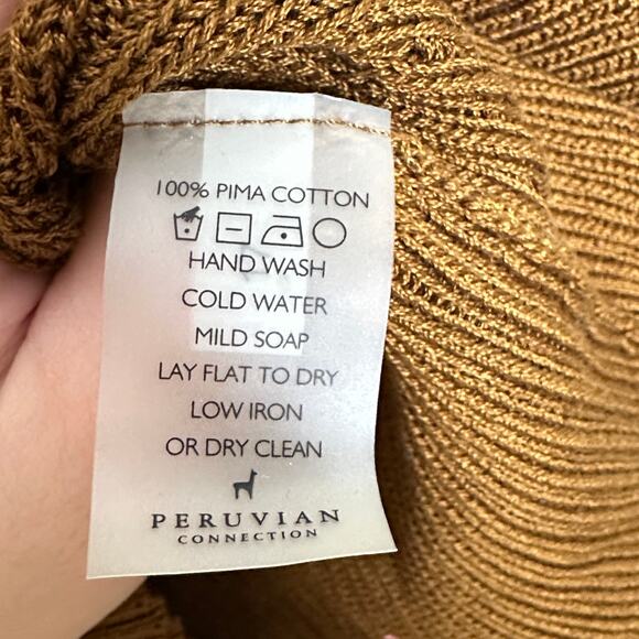 PERUVIAN CONNECTION Pima Cotton Cable Knit Crew Sweater Brown Sz XS $138 {3U49} - Picture 5 of 5